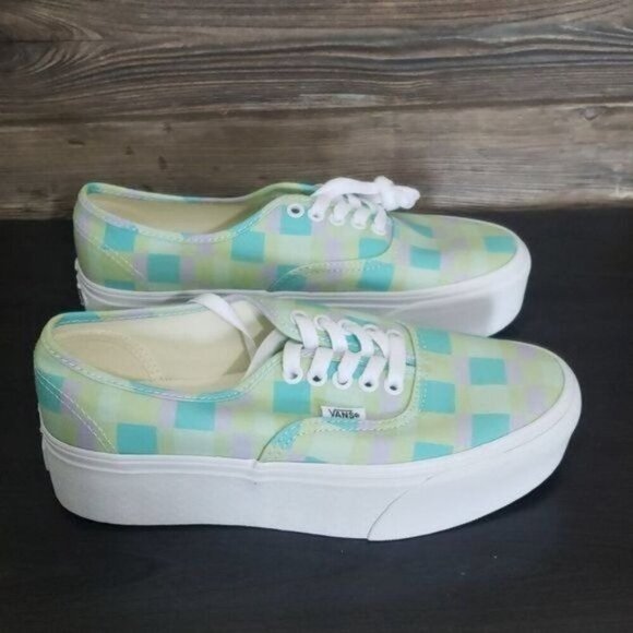New Vans‎ Authentic Pastel Plaid Green Platform Shoes Festival Summer Casual Fun - Picture 4 of 9
